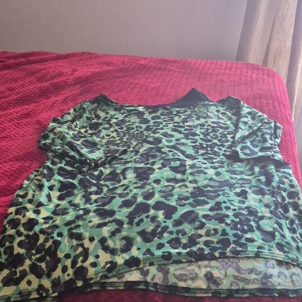 Attitudes by Renee Kids' Green Animal Print Long Sleeve Tee